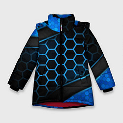 Куртка зимняя для девочки 3D luxury blue 3Д СОТЫ и плиты, цвет: 3D-красный