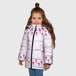 Куртка зимняя для девочки Розовые цветы pink flowers, цвет: 3D-черный — фото 2