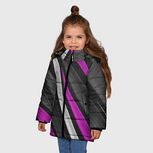 Зимняя куртка для девочки Спортивные линии / 3D-Черный – фото 3
