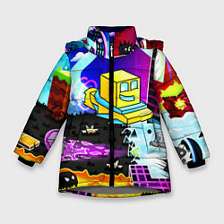 Куртка зимняя для девочки Geometry Dash: Art, цвет: 3D-светло-серый