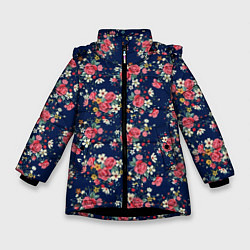 Куртка зимняя для девочки Розы и Ромашки, цвет: 3D-черный