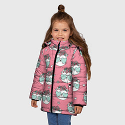 Куртка зимняя для девочки Котики с цвточками, цвет: 3D-черный — фото 2