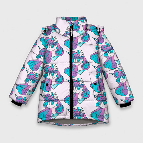 Зимняя куртка для девочки Пони узор / 3D-Светло-серый – фото 1