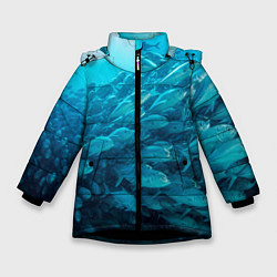 Куртка зимняя для девочки Морской мир, цвет: 3D-черный
