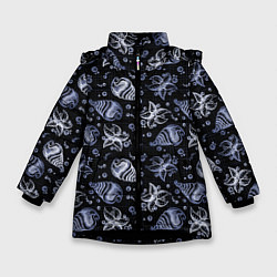 Куртка зимняя для девочки Раковины и звезды, цвет: 3D-черный