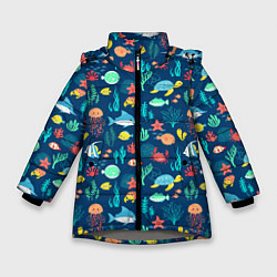 Куртка зимняя для девочки Морские жители, цвет: 3D-светло-серый