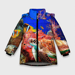 Куртка зимняя для девочки Морская черепаха, цвет: 3D-светло-серый