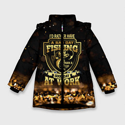 Куртка зимняя для девочки День на рыбалке, цвет: 3D-черный