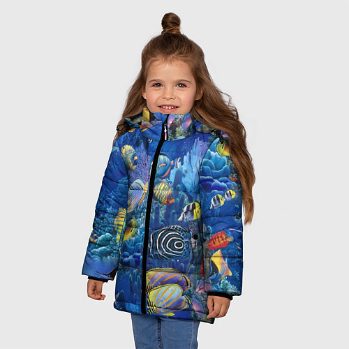 Зимняя куртка для девочки Коралловые рыбки / 3D-Черный – фото 3