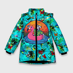 Куртка зимняя для девочки Скелет в надувном Фламинго, цвет: 3D-черный