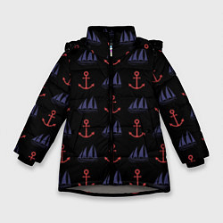 Куртка зимняя для девочки Корабли и якоря, цвет: 3D-светло-серый