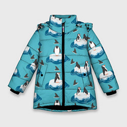 Куртка зимняя для девочки Пингвины, цвет: 3D-черный