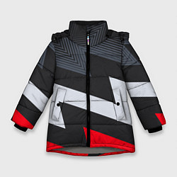 Куртка зимняя для девочки Черно-красные зигзаги, цвет: 3D-светло-серый