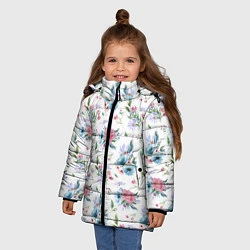 Куртка зимняя для девочки Весенние акварельные цветы, цвет: 3D-черный — фото 2