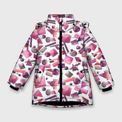 Куртка зимняя для девочки Геометрический розовый, цвет: 3D-черный