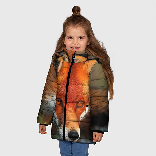 Зимняя куртка для девочки Лисица охотница / 3D-Черный – фото 3