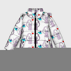 Куртка зимняя для девочки Фиолетовые котики, цвет: 3D-черный
