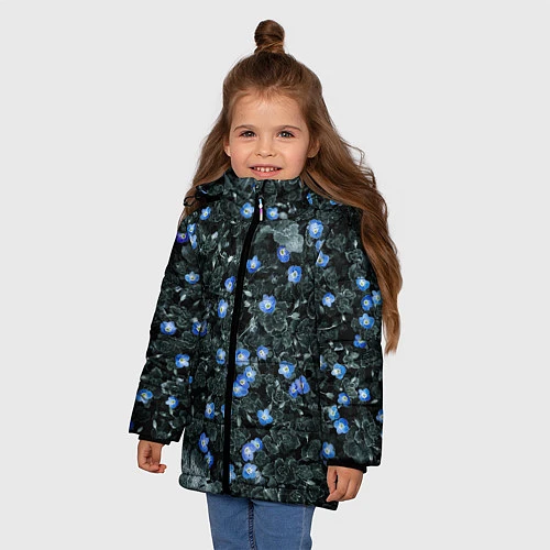 Зимняя куртка для девочки Маленькие ЦветЫ / 3D-Черный – фото 3