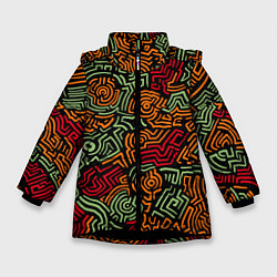 Куртка зимняя для девочки Абстрактный узор линии, цвет: 3D-черный