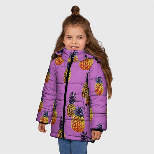 Зимняя куртка для девочки Ананасы / 3D-Черный – фото 3