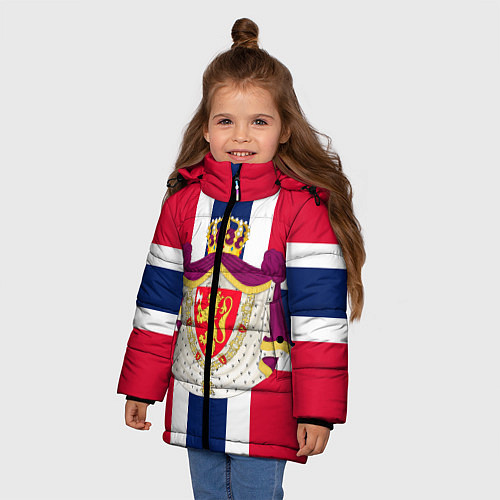 Зимняя куртка для девочки Норвегия Флаг и герб Норвегии / 3D-Черный – фото 3