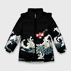 Куртка зимняя для девочки Карп Кои Волна Япония Рыба, цвет: 3D-черный