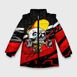 Куртка зимняя для девочки Череп со скейтом, цвет: 3D-черный