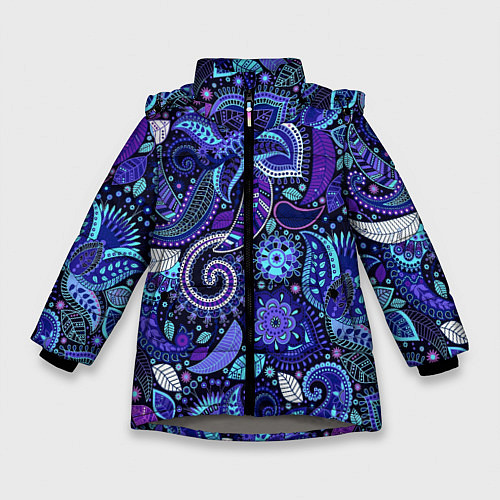 Зимняя куртка для девочки Цветочная роспись / 3D-Светло-серый – фото 1
