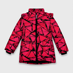 Куртка зимняя для девочки Красно-черный полигональный, цвет: 3D-черный