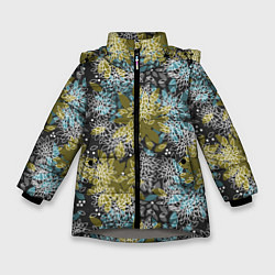 Куртка зимняя для девочки Черно оливковый цветочный, цвет: 3D-светло-серый