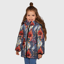 Куртка зимняя для девочки Оранжево-серый пэчворк, цвет: 3D-красный — фото 2