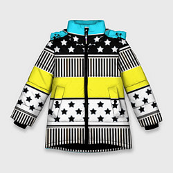 Куртка зимняя для девочки Неоновый яркий полосатый узор, цвет: 3D-черный