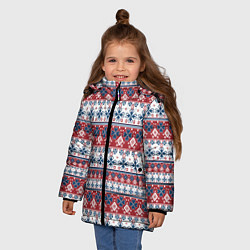 Куртка зимняя для девочки Этнический красно-синий узор, цвет: 3D-светло-серый — фото 2
