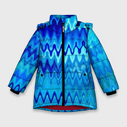 Куртка зимняя для девочки Синий-голубой абстрактный узор, цвет: 3D-красный