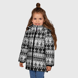 Куртка зимняя для девочки Черно-белый орнамент, цвет: 3D-светло-серый — фото 2