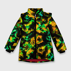 Куртка зимняя для девочки Абстрактный желто-зеленый узор, цвет: 3D-красный