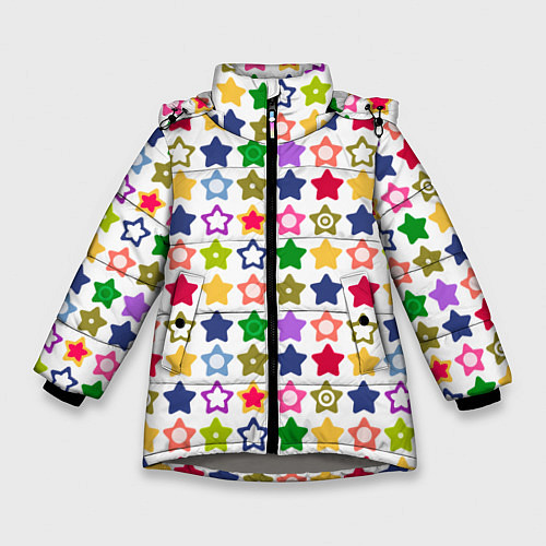 Зимняя куртка для девочки Разноцветные звездочки / 3D-Светло-серый – фото 1
