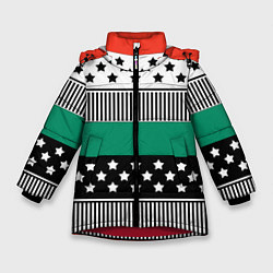 Куртка зимняя для девочки Полосатый звездный узор, цвет: 3D-красный