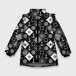 Куртка зимняя для девочки Черно-белый морской плед, цвет: 3D-светло-серый