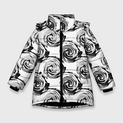 Зимняя куртка для девочки Черно-белый абстрактный узор