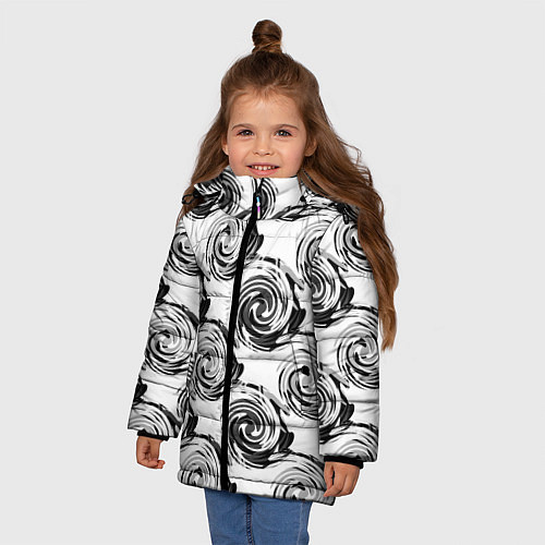Зимняя куртка для девочки Черно-белый абстрактный узор / 3D-Черный – фото 3