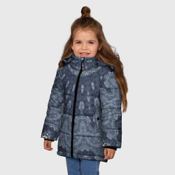 Куртка зимняя для девочки Серый восточный орнамент мандала, цвет: 3D-черный — фото 2