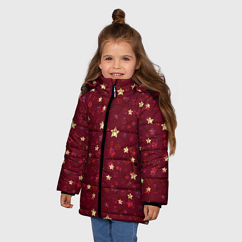 Зимняя куртка для девочки Россыпи золотых звезд / 3D-Черный – фото 3
