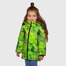 Куртка зимняя для девочки Ярко-зеленый абстрактный узор, цвет: 3D-красный — фото 2