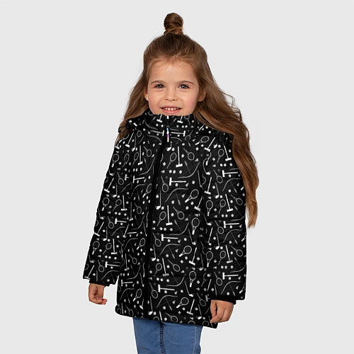 Зимняя куртка для девочки Черно-белый спортивный узор / 3D-Черный – фото 3