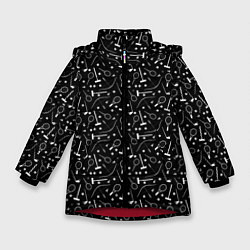 Куртка зимняя для девочки Черно-белый спортивный узор, цвет: 3D-красный