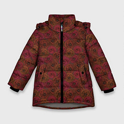 Куртка зимняя для девочки Цветочный коричневый ретро, цвет: 3D-светло-серый