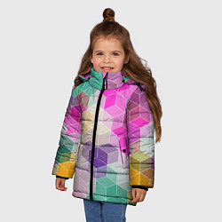 Куртка зимняя для девочки Абстрактный разноцветный узор, цвет: 3D-черный — фото 2