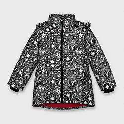 Зимняя куртка для девочки Кружевной черно белый узор