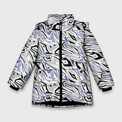 Куртка зимняя для девочки Абстрактный сиренево-черный, цвет: 3D-черный